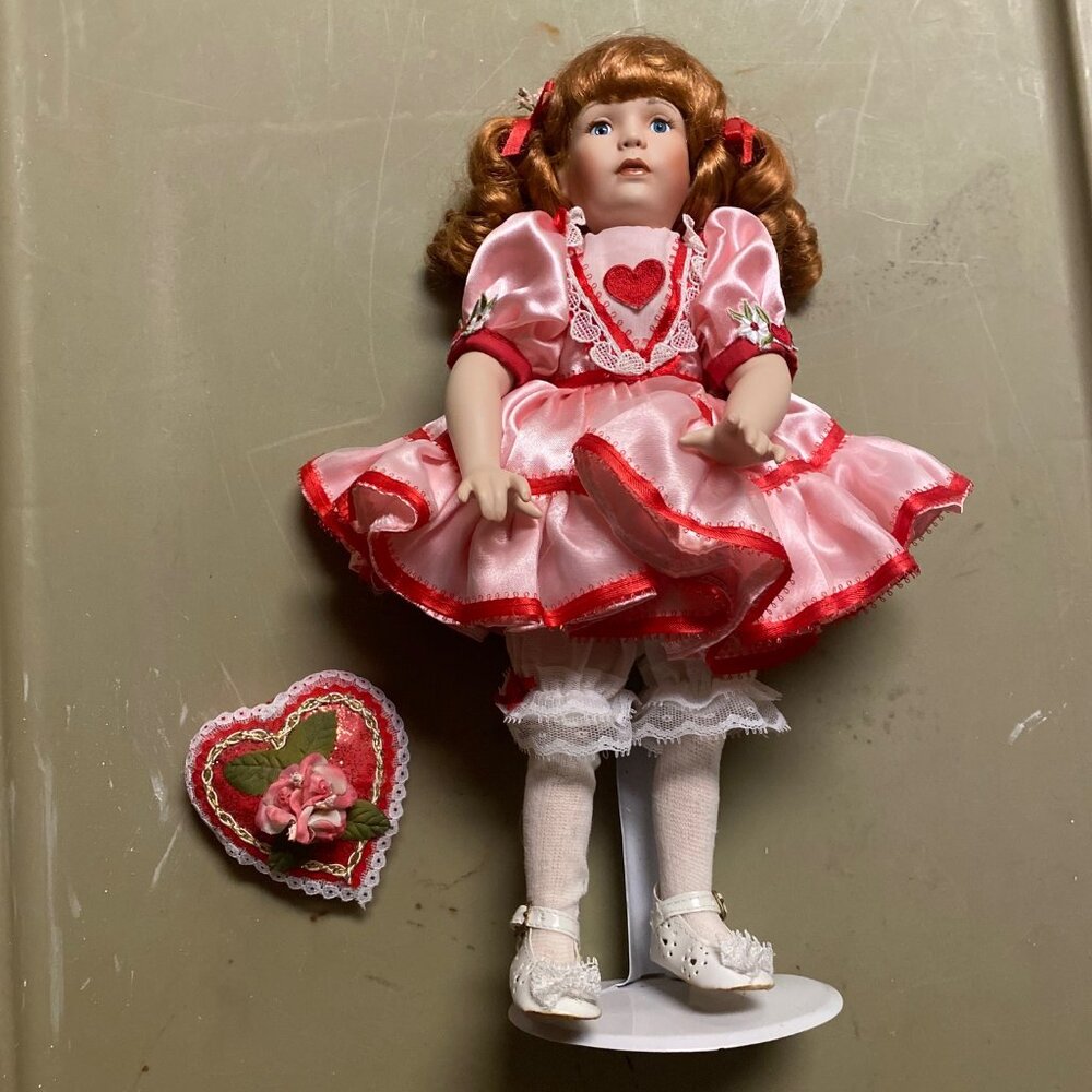 Paradise Galleries Little Miss Valentine Holiday Sweetheart Porcelain Doll